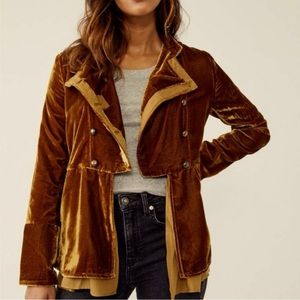 NWT Free People Faye Velvet Jacket In Warm Tobacco Size XS